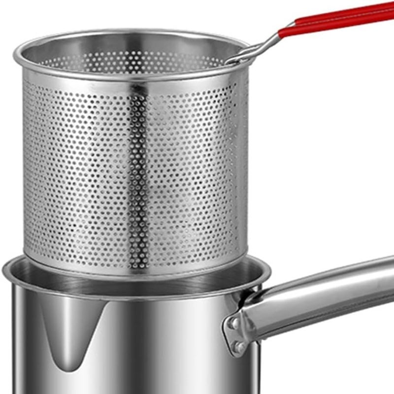 Stainless Steel Frying Pot: Silver, Durable Long-Lasting Build - Multi-Purpose Design for Frying & Other Cooking Tasks, With Strainer & Lid for Easy Oil Draining, Heat Locking for Home Kitchen Use - Image 4