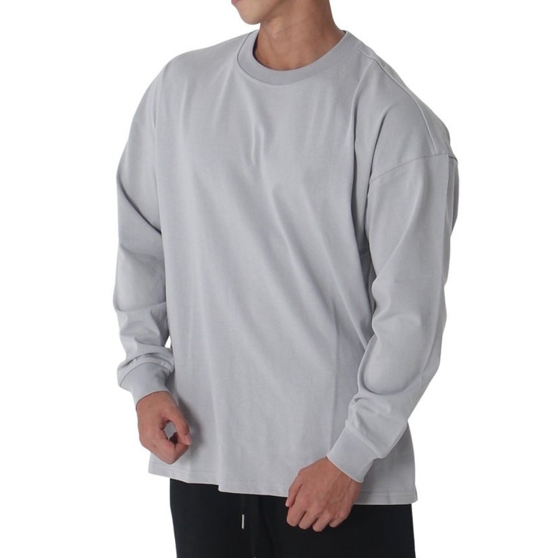 Generic Muscular Mens Trendy Brand Loose Fitness Clothes Casual Training Sportswear Long-sleeved T-shirt Pullover Sweater Thin Mens light gray light panel