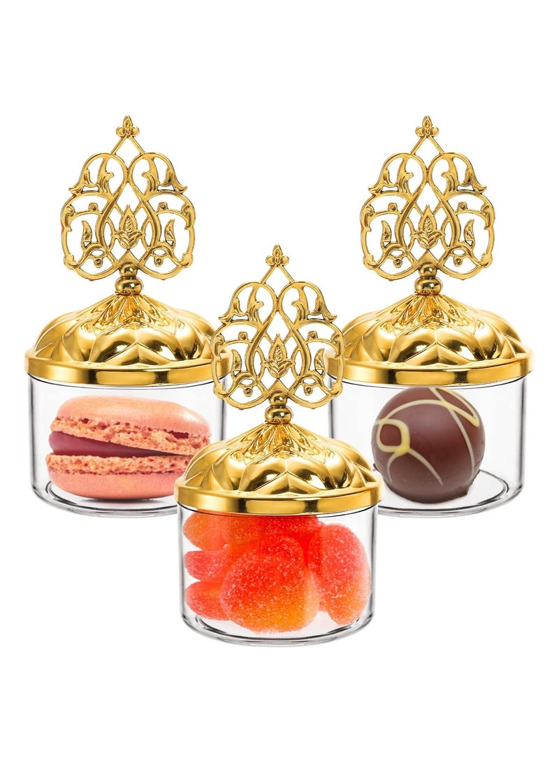KASTWAVE Mini Plastic Candy Cupcake Containers, 12 Pcs Clear Favor Boxes with Gold Dome Lids, Round Cake Stand Dessert Display Plate for Birthday Wedding Holiday Party Supplies - Image 4