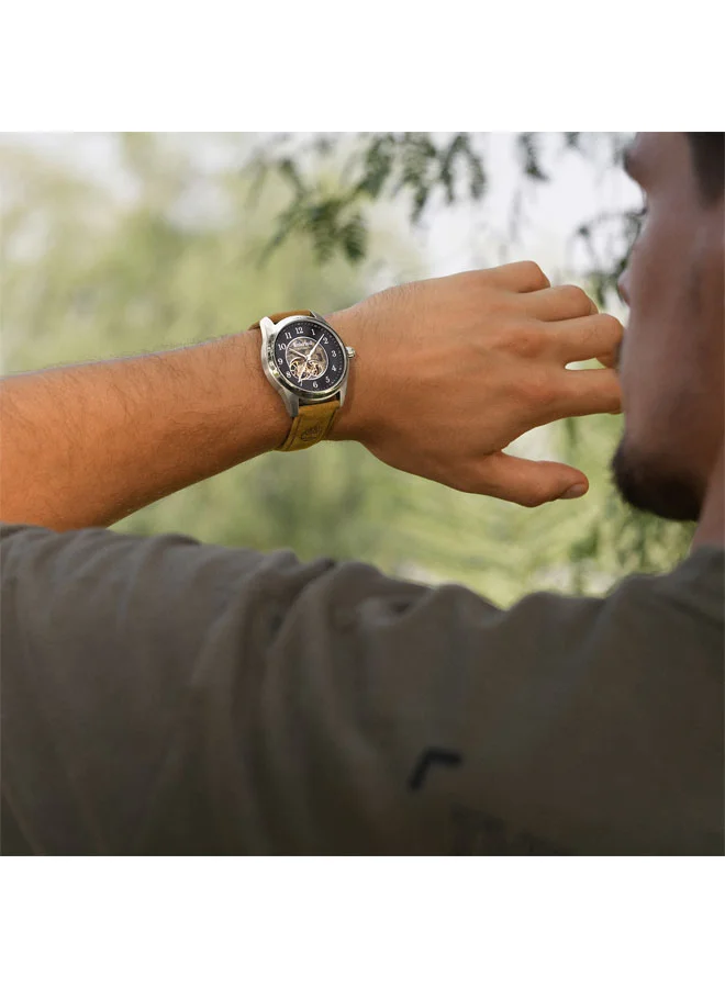 Timberland Black Men's Northbridge Black Dial Leather Strap Automatic Watch for Men, 43mm for Men | Best Price UAE