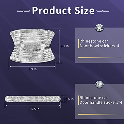 INSAUTO 8 Pieces Bling Car Door Handle Scratch Protector, Universal Rhinestone Car Stickers for Women, Automotive Exterior Accessories (Silver) - Image 2