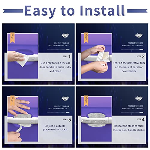 INSAUTO 8 Pieces Bling Car Door Handle Scratch Protector, Universal Rhinestone Car Stickers for Women, Automotive Exterior Accessories (Silver) - Image 4
