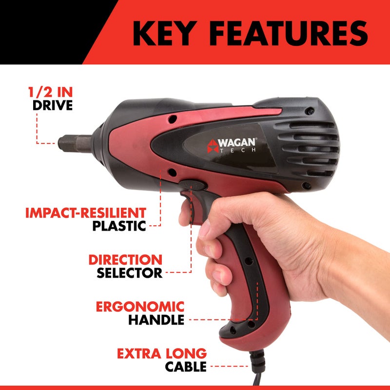 Wagan EL2257 12V DC Mighty Impact Wrench, 1/2 inch 12 Volt Electric Impact Wrench Kit, 271 ft-lbs, Tire Repair Tools with Sockets and Carry Case - Image 4