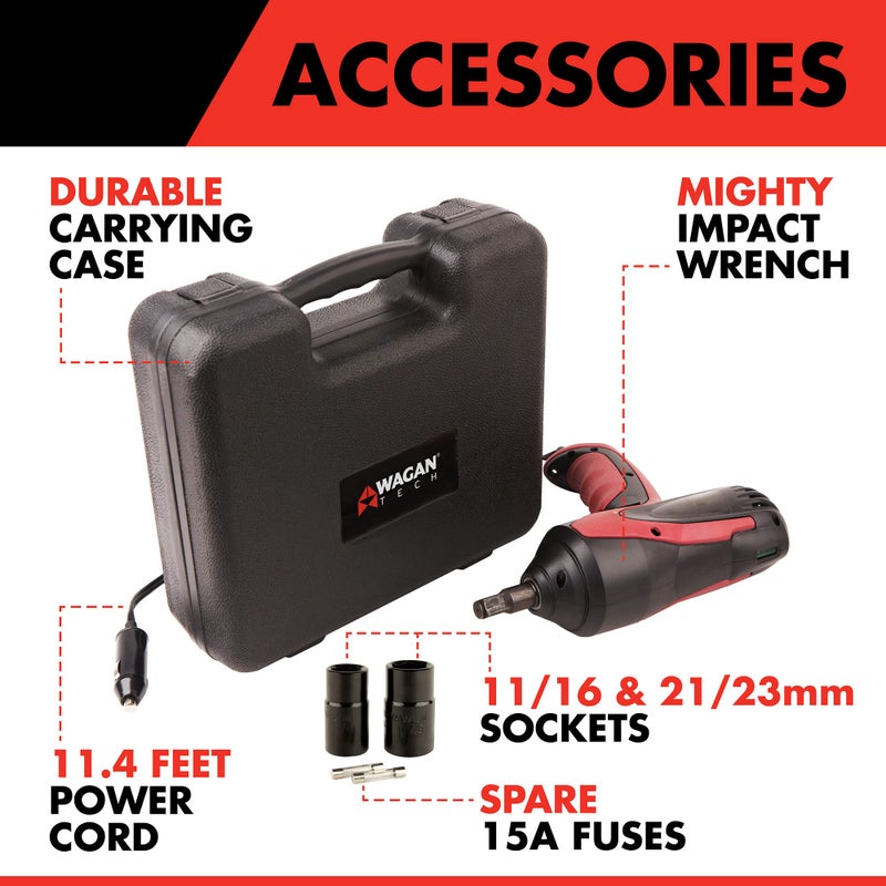 Wagan EL2257 12V DC Mighty Impact Wrench, 1/2 inch 12 Volt Electric Impact Wrench Kit, 271 ft-lbs, Tire Repair Tools with Sockets and Carry Case - Image 3