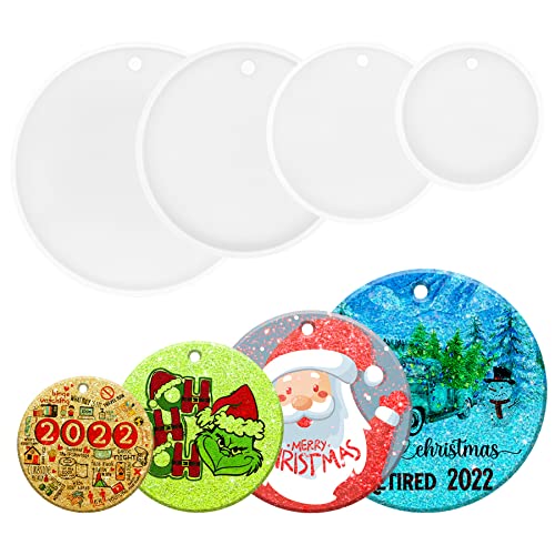 PEVOGON 4 Size Christmas Round Ornament Resin Molds Shiny Silicone Casting Molds DIY Craft Supplies for Ornament Keychain Pendant Making - Image 1