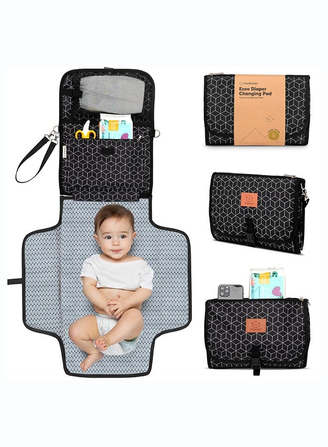 KeaBabies EZEE Diaper Changing Mat, Waterproof Changing Pad, Portable, Black Geo - Image 1