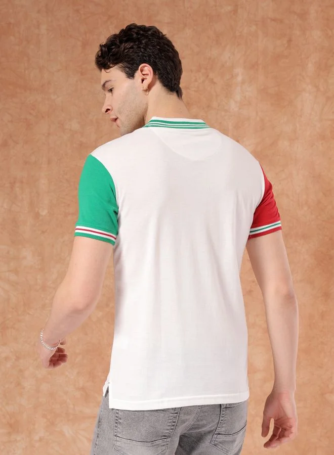 شركة المرآب الهندية Men Slim Fit Placement Print Polo Collar Tshirt