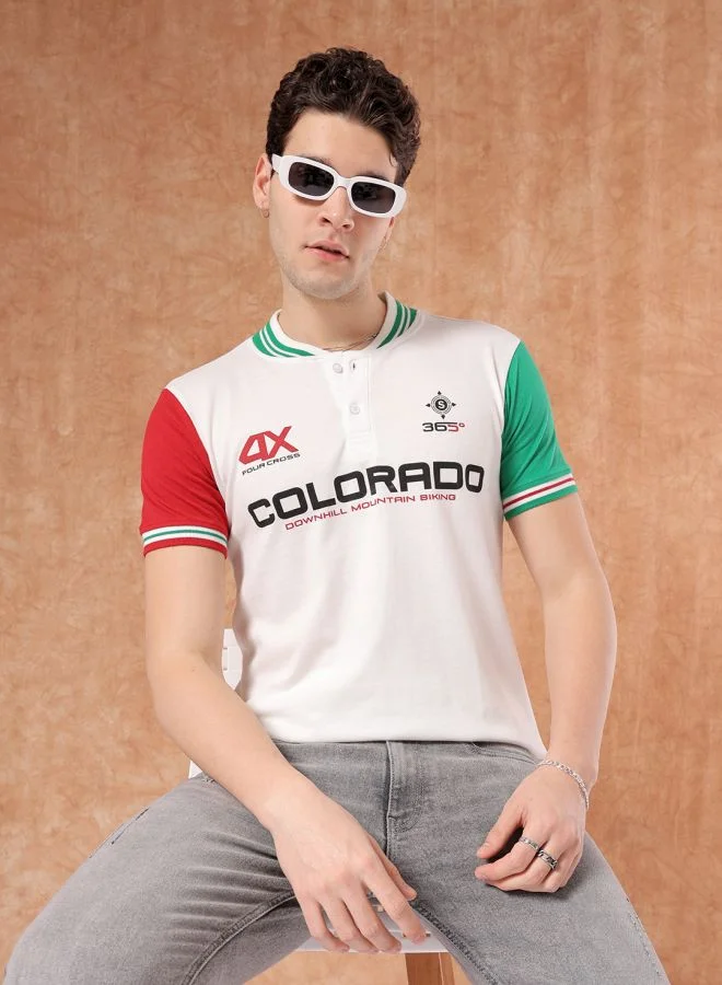شركة المرآب الهندية Men Slim Fit Placement Print Polo Collar Tshirt