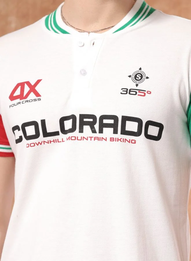شركة المرآب الهندية Men Slim Fit Placement Print Polo Collar Tshirt
