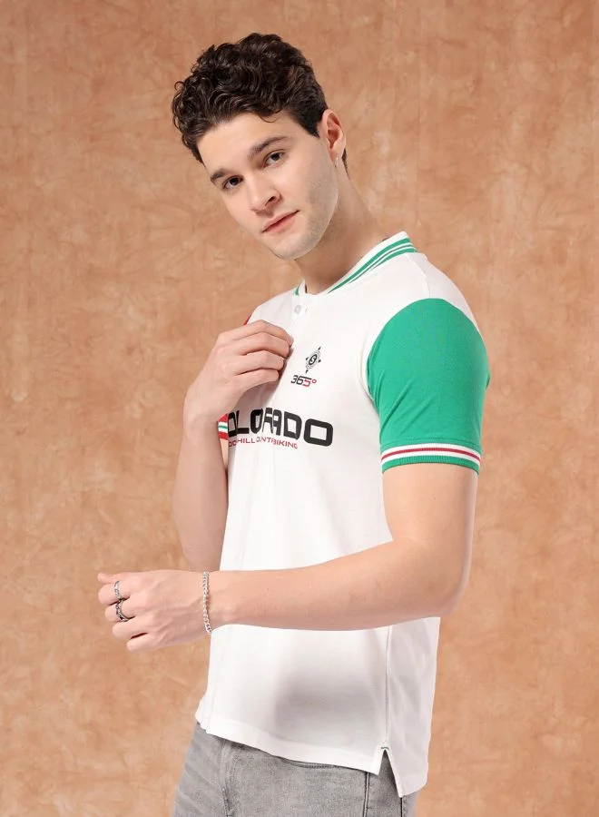 شركة المرآب الهندية Men Slim Fit Placement Print Polo Collar Tshirt