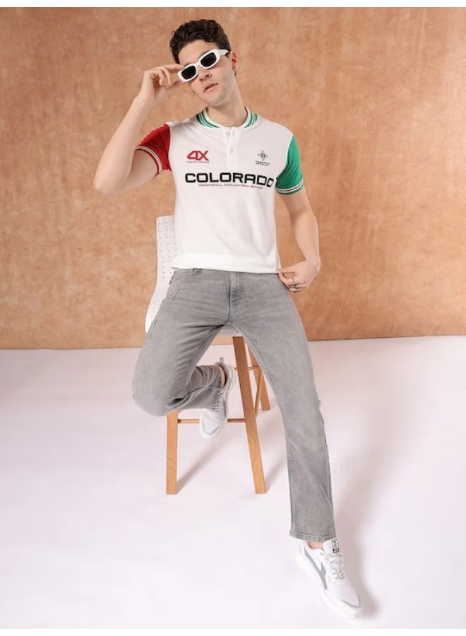 شركة المرآب الهندية Men Slim Fit Placement Print Polo Collar Tshirt