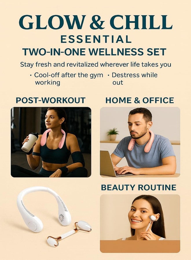 Face Ice Roller + Wearable Neck Fan | Gift-Ready Box, premium selfcare kit| Quiet 3-Speed Cooling fan | Spa-Day Relief for Puffiness, Post-Workout & Travel | Gifts for Her Under $25 - Image 5