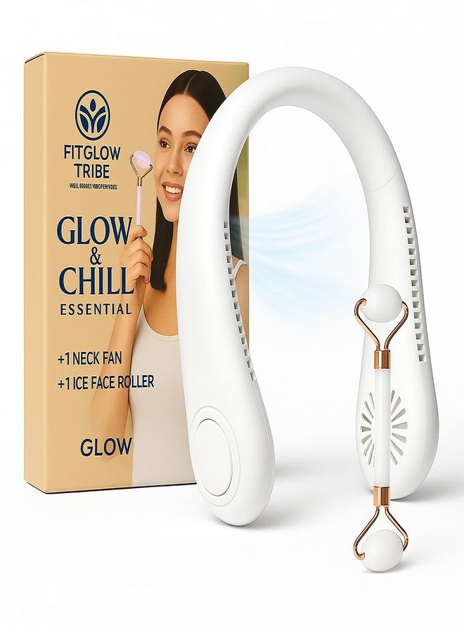 Face Ice Roller + Wearable Neck Fan | Gift-Ready Box, premium selfcare kit| Quiet 3-Speed Cooling fan | Spa-Day Relief for Puffiness, Post-Workout & Travel | Gifts for Her Under $25 - Image 1