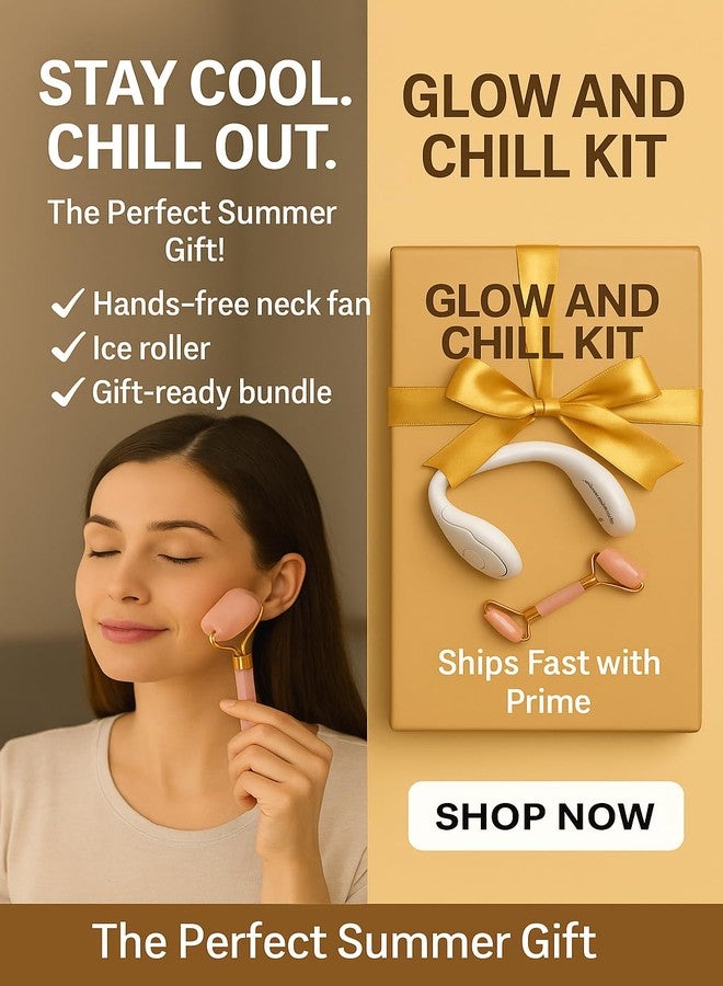 Face Ice Roller + Wearable Neck Fan | Gift-Ready Box, premium selfcare kit| Quiet 3-Speed Cooling fan | Spa-Day Relief for Puffiness, Post-Workout & Travel | Gifts for Her Under $25 - Image 3