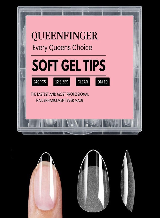 QUEENFINGER 240PCS Soft Gel Nail Tips with Box - Clear Gel X Nail Tips Full Cover Fake Nails Soft Acrylic Tips for Nail Extension Manicure at Home or Salon DIY Use for Women and Girls (10) - Image 1