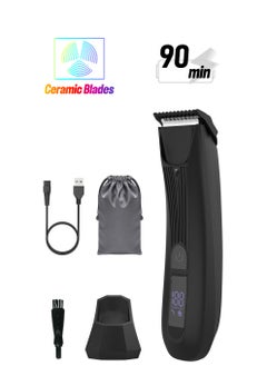 Professional Trimmer Below The Belt, Body Hair Trimmer and Shaver for Men, Waterproof Electric Body Razor with LED Display and Charging Base - Black
