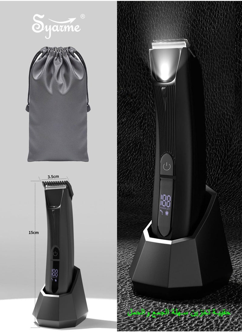 Syarme - Professional Trimmer Below The Belt, Body Hair Trimmer and Shaver for Men, Waterproof Electric Body Razor with LED Display and Charging Base - Black - Image 1