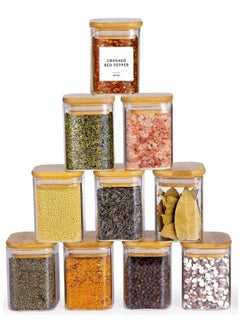 TYCOM Tycom Glass Jars Set 210ML, Food Cereal Storage Spice Containers for Home Kitchen, Food Storage jars With Labels, Marker and spoons, Square 6 * 8cm 10 Pieces With Wood Lid.  - Image 1