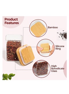 TYCOM Tycom Glass Jars Set 210ML, Food Cereal Storage Spice Containers for Home Kitchen, Food Storage jars With Labels, Marker and spoons, Square 6 * 8cm 10 Pieces With Wood Lid.  - Image 2