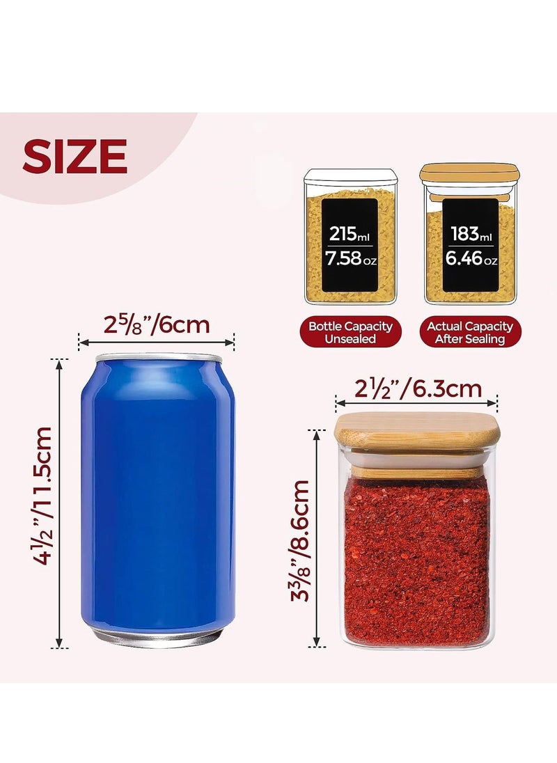 TYCOM Tycom Glass Jars Set 210ML, Food Cereal Storage Spice Containers for Home Kitchen, Food Storage jars With Labels, Marker and spoons, Square 6 * 8cm 10 Pieces With Wood Lid.  - Image 3
