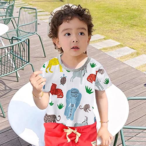GLEAMING GRAIN Little Boys Summer Clothes 7T 100% Cotton Short Sleeve Cartoon Animals T-Shirt and Shorts Set 7t Boys Clothes (Zoo,7 Years) - Image 2