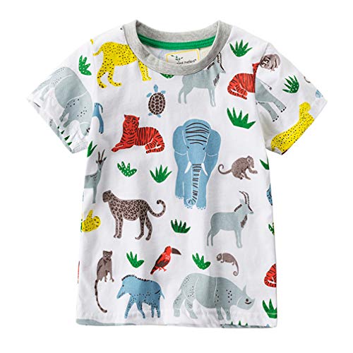 GLEAMING GRAIN Little Boys Summer Clothes 7T 100% Cotton Short Sleeve Cartoon Animals T-Shirt and Shorts Set 7t Boys Clothes (Zoo,7 Years) - Image 3