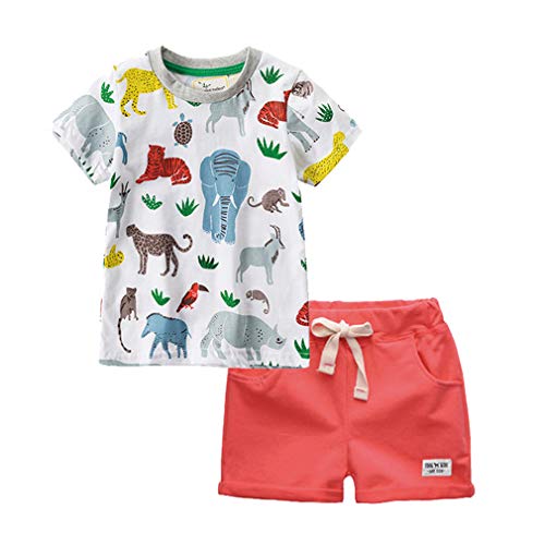GLEAMING GRAIN Little Boys Summer Clothes 7T 100% Cotton Short Sleeve Cartoon Animals T-Shirt and Shorts Set 7t Boys Clothes (Zoo,7 Years) - Image 1