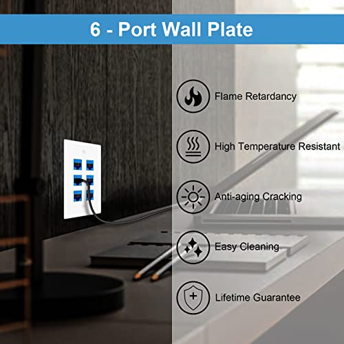 iwillink 6-Port Keystone Wall Plate 10-Pack, Low Profile Ethernet Wall Plates for Keystone Jack, White - Image 4