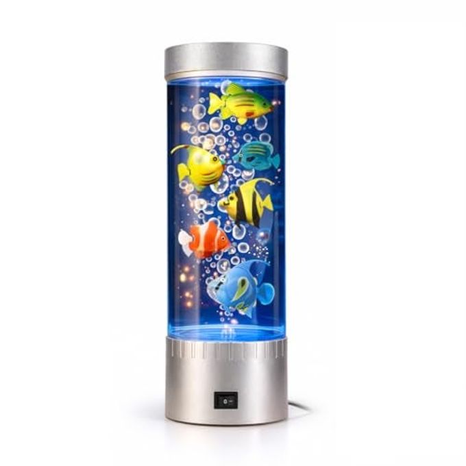 rayihni Bubble Fish Lamp With Floating Fake Fish  Led Aquarium Night Light With Bubbles  Cylindrical Transparent Tank, Perfect For Rooms, Offices, And Living Spaces - Image 1