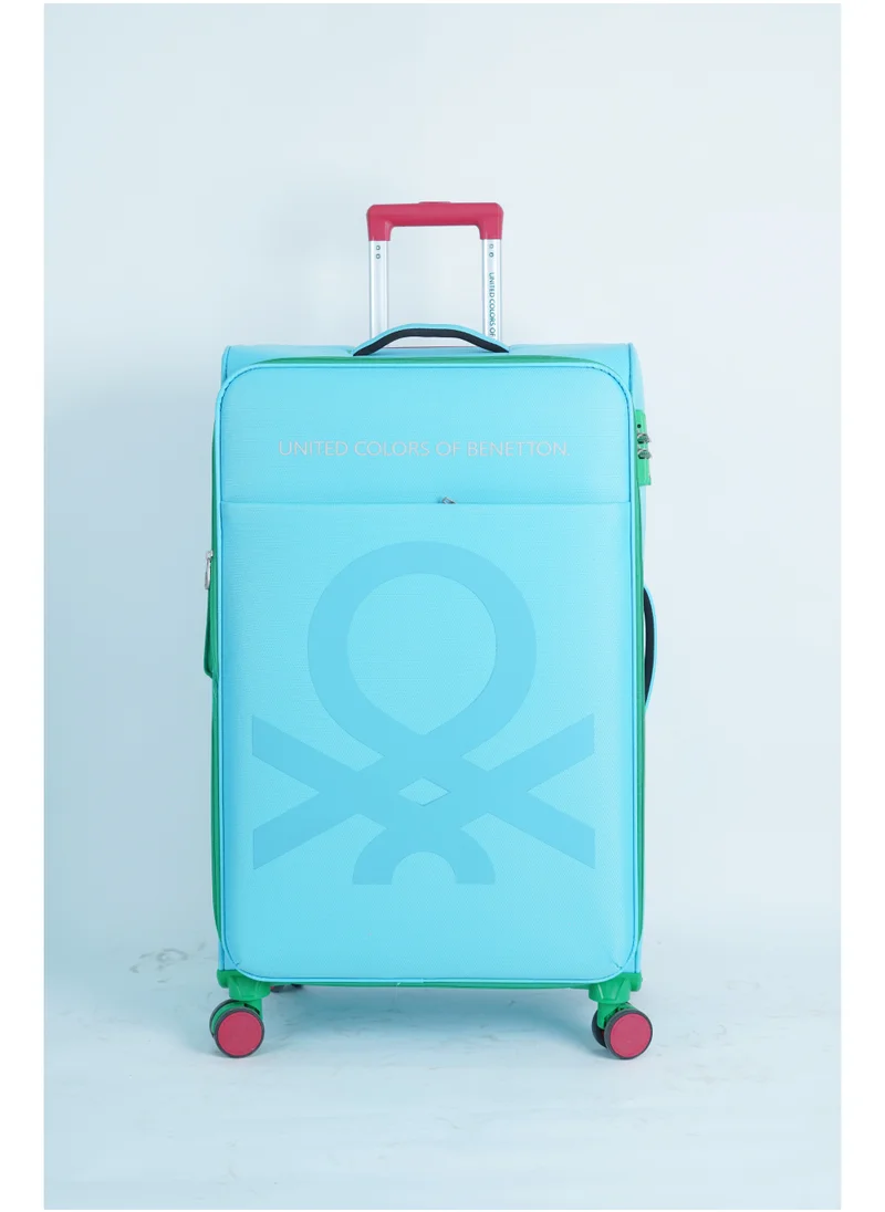 UNITED COLORS OF BENETTON BNTE-50 28 Inch- Checked Luggage with TSA Lock| Material- Soft Trolley with lightweight| Adjustable Trolley Handle | Smooth Dual Wheels 360degree rotate| LIGHT BLUE