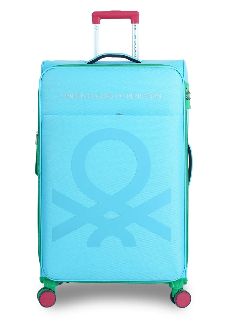 UNITED COLORS OF BENETTON BNTE-50 28 Inch- Checked Luggage with TSA Lock| Material- Soft Trolley with lightweight| Adjustable Trolley Handle | Smooth Dual Wheels 360degree rotate| LIGHT BLUE
