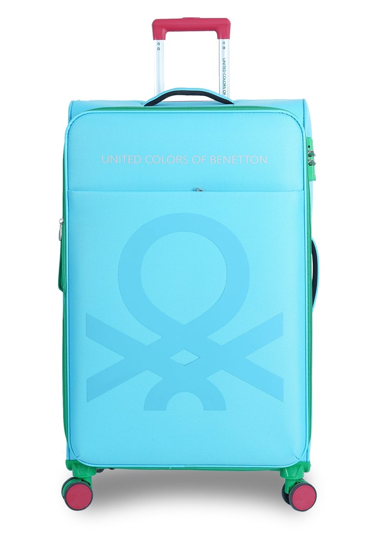 UNITED COLORS OF BENETTON BNTE-50 28 Inch- Checked Luggage with TSA Lock| Material- Soft Trolley with lightweight| Adjustable Trolley Handle | Smooth Dual Wheels 360degree rotate| LIGHT BLUE - Image 1
