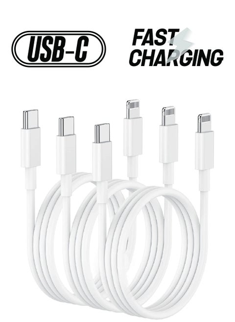 3ft USB C to Lightning Cable - 6ft, Pack of 3