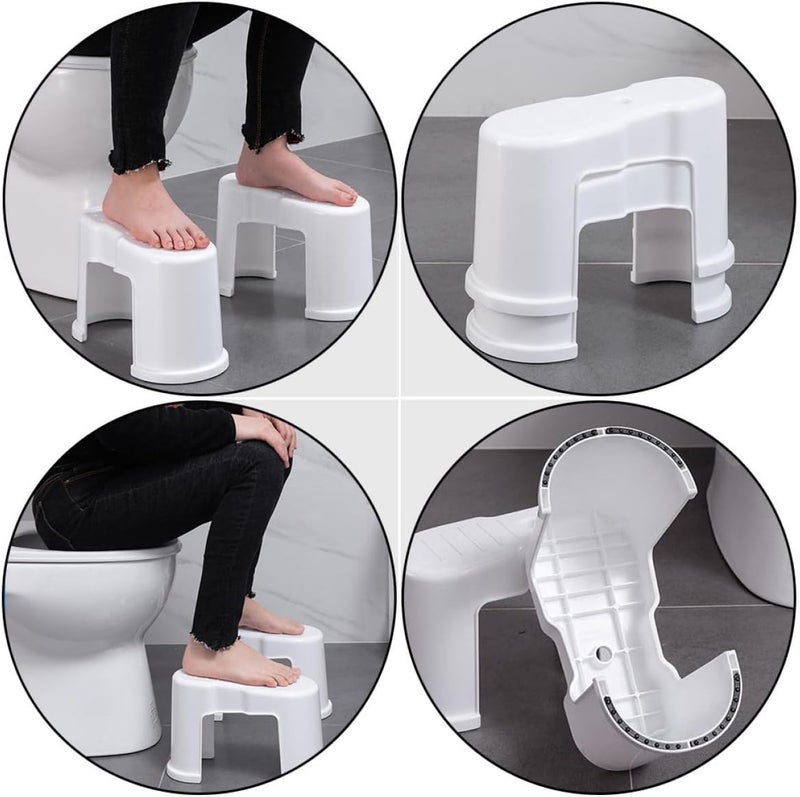 2Pcs Anti-Skid Toilet Footstools Thickened Plastic Bathroom Step Stools with Non-Slip Base for Adults Safe Stable Footrest for Toilet Training and Bathroom Use - Image 2