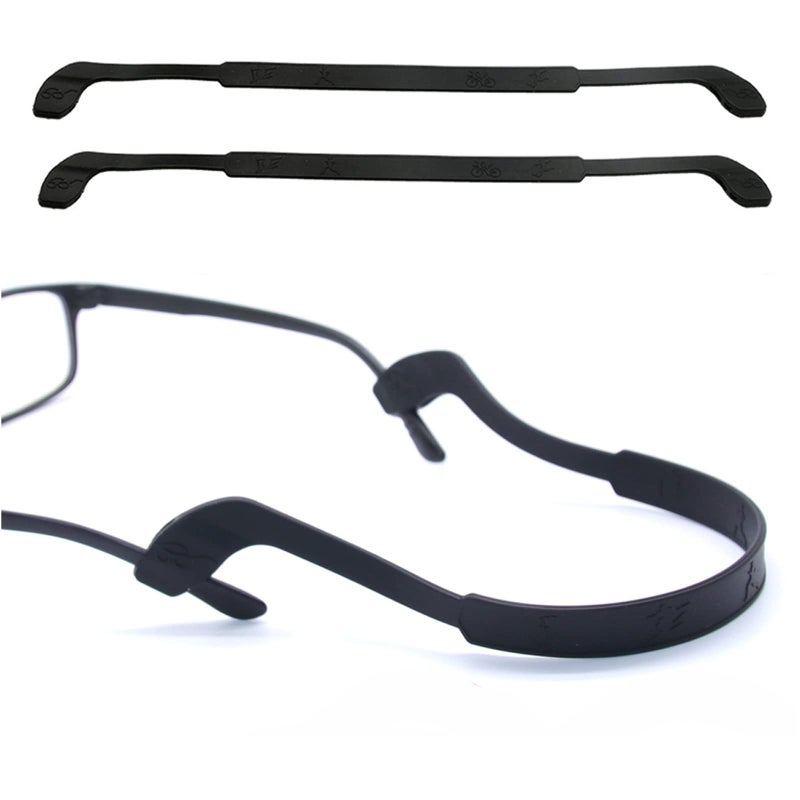 SAIGO Glasses Strap AntiSlip Silicone Eyeglass Strap Eyewear Retainers Sports Elastic Soft Sunglass Cord Holder for Men Women 2PCS Black 25cm