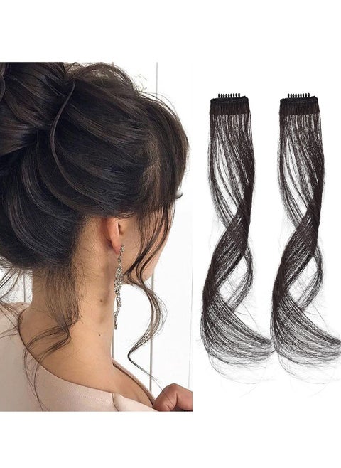 Long Side Air Bangs Wavy Curly Clip in Curtain Front Face-Framing Highlights for Women Daily Use 2 PCS Set Temples
