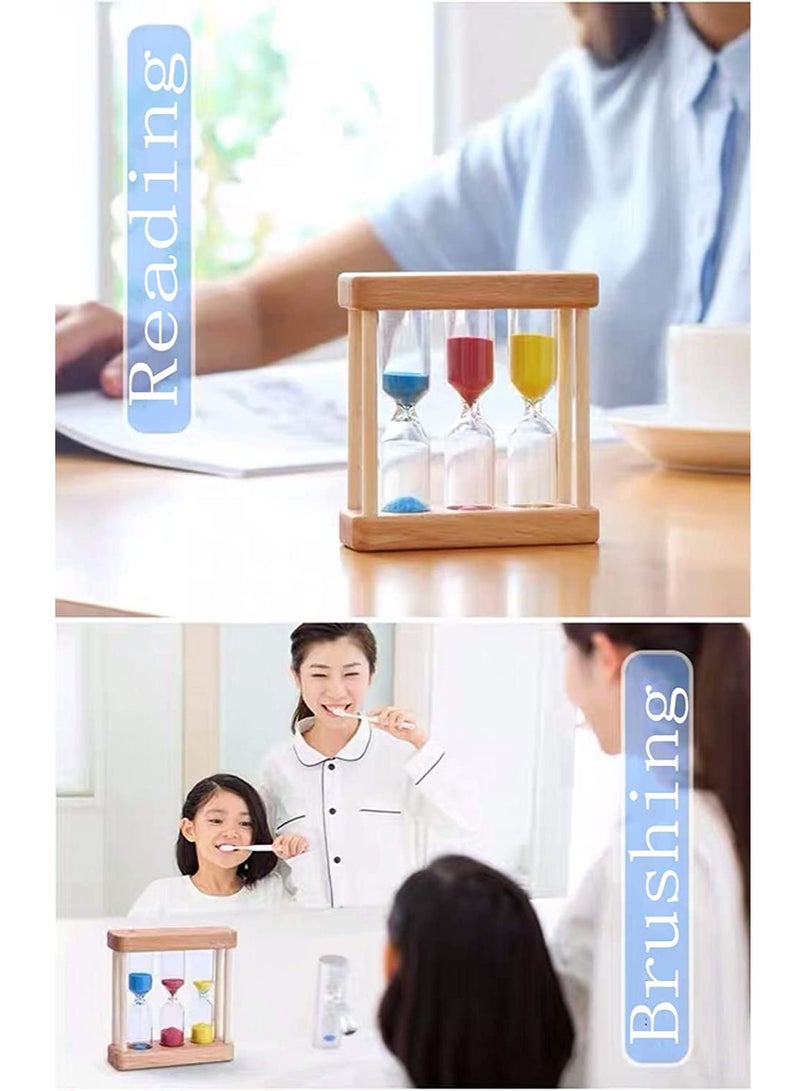 SOLARAE ساعة رملية خشبية مؤقت إطار خشبي ساعة رملية ساعة رملية مؤقت 1+3+5 دقيقة زينة ساعة رملية صغيرة هدية للألعاب والفصول الدراسية وزينة المنزل والمكتب (ملون) - Image 4