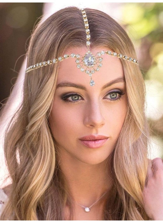 Catery Head Chain Jewelry Crystal Hair Chains Boho Headpiece Pendant Head Chain Hair Jewelry Hair Accessories for Women and Girls (Gold) - Image 3