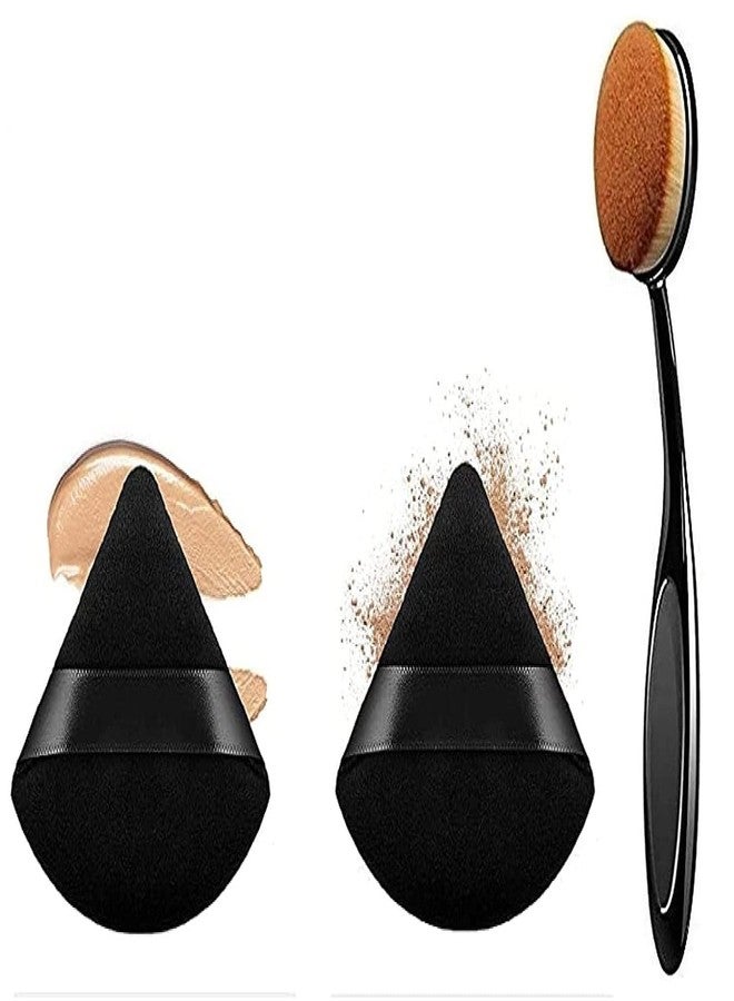 Prosopyare Oval Foundation brush, 2 Pieces Triangle Powder Puffs Face Cosmetic Powder Puff Washable Reusable Soft Plush Powder Sponge Makeup Sponge for Face Body Loose Powder Wet Dry Makeup Tool - Image 1