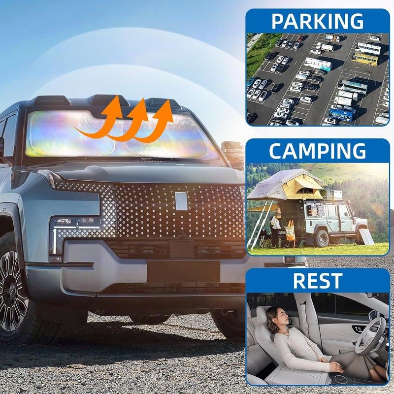 KASTWAVE Laser Reflective Windshield Sunshade - UV-Blocking, Foldable with Storage Bag, Fits Cars, SUVs, Trucks (L: 142 * 80 CM) - Image 4