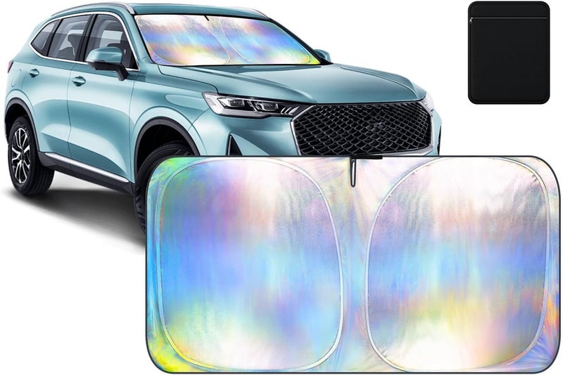 KASTWAVE Laser Reflective Windshield Sunshade - UV-Blocking, Foldable with Storage Bag, Fits Cars, SUVs, Trucks (L: 142 * 80 CM) - Image 1