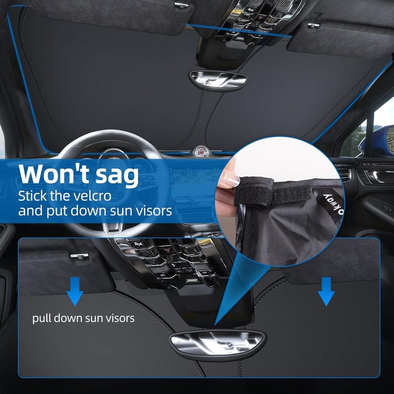 KASTWAVE Laser Reflective Windshield Sunshade - UV-Blocking, Foldable with Storage Bag, Fits Cars, SUVs, Trucks (L: 142 * 80 CM) - Image 5