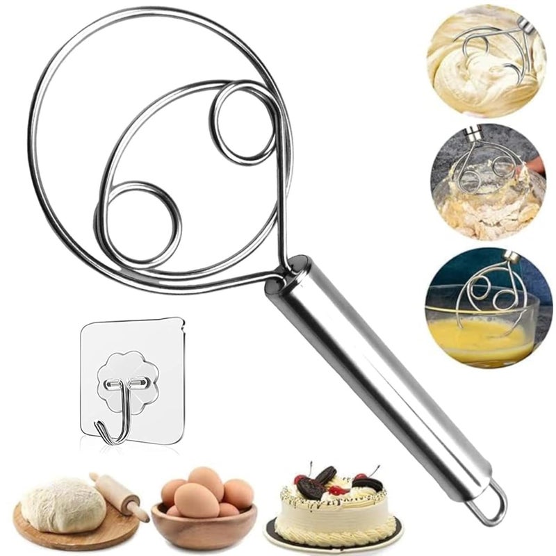 TYAGY Tyagy Stainless Steel Dough Mixer with Hanging Hole TimeSaving Mixing Stick Baking Tools Egg Beater with Self Adhesive Hanging Hook Sticker Pack of 1 Pcs - Image 1