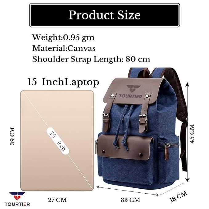 TOURTIER Canvas Travel Daypack Drawstring Backpack Flip Bag Retro Laptop Bag for Men Women (BLUE) - Image 2