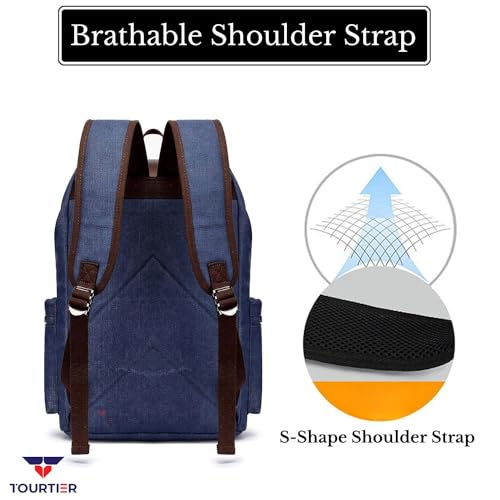 TOURTIER Canvas Travel Daypack Drawstring Backpack Flip Bag Retro Laptop Bag for Men Women (BLUE) - Image 5