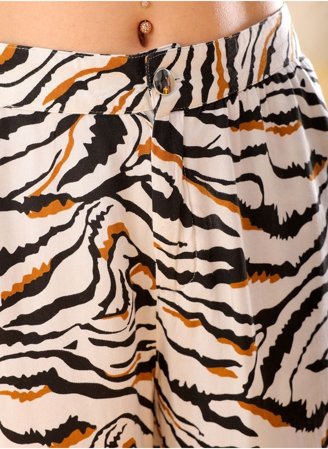 Freehand Women Flared Animal Print Mid-Rise Pants  - Image 5