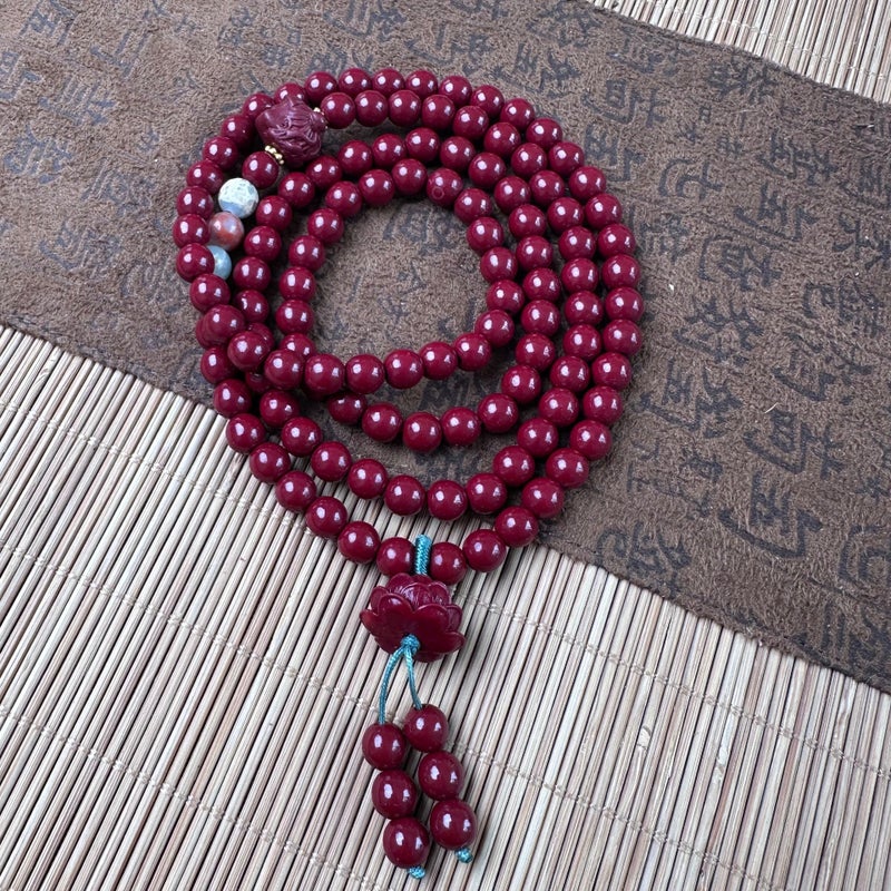 108 Bead Cinnabar Buddhist Prayer Beads Bracelet for Men and Women, Purple Gold Sand Necklace
