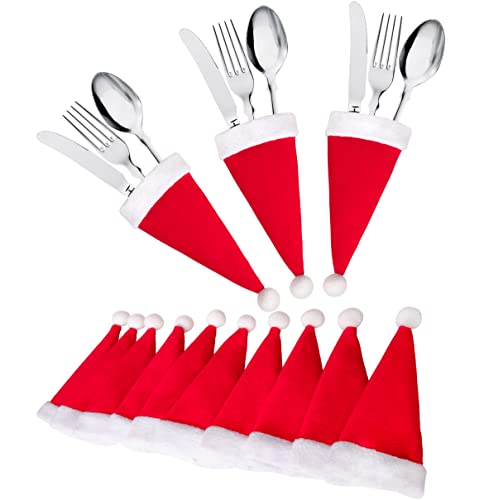 jollylife 38Ct Christmas Santa Hats Silverware Holders  Xmas Party Dinner Table Dinnerware Decorations Supplies Flatware Decor