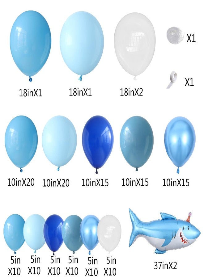 UAEYW طقم قوس بالونات على شكل سمكة قرش لتزيين حفلات أعياد الميلاد بطابع المحيط تحت الماء، 153 قطعة، طقم بالونات زرقاء مع بالونات فويل على شكل سمكة قرش للأطفال الأولاد، مناسب لحفلات استقبال المولود الجديد بطابع حيوانات المحيط وأسبوع أسماك القرش - Image 2