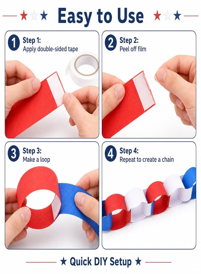 Oitnlaughter 4th of July Party Decorations 492ft Red White Blue Crepe Streamers 300 Sheet Paper Strips Chain 78.7ft Star Garlands for DIY Crafts 250th Anniversary Patriotic Memorial Day Ceiling Decor - Image 3